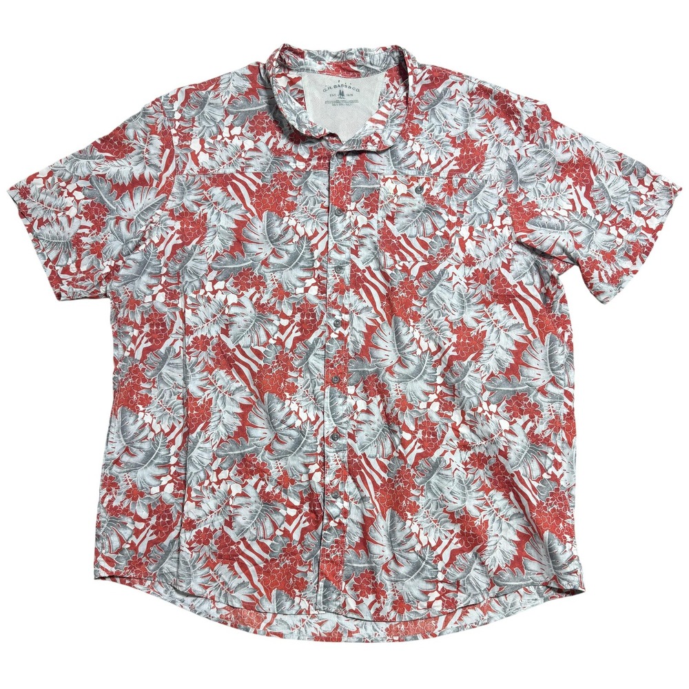 G.H. Bass & Co Shirt Mens 3XLT Red‎ Gray Floral Hawaiian Button Front Casual